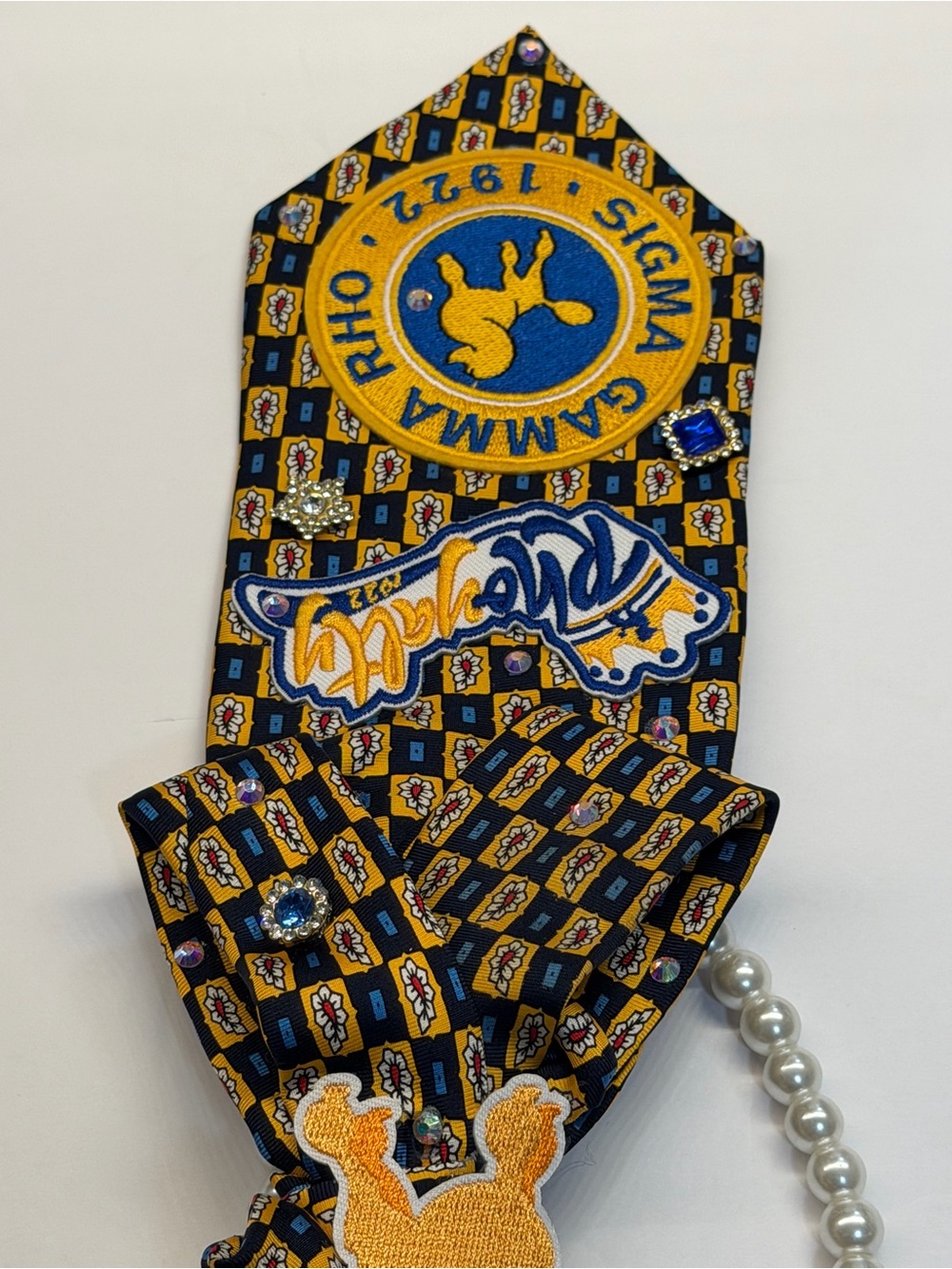 Sigma Gamma Rho Sorority Poodle Patch Decorative Tie  Necklace - Navy & Gold - Picture 4 of 6